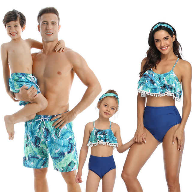 Family Matching Swimsuits Mother Daughter Bikini Mom Me Dad Son Girls Boys Swimwear Women Men Shorts Couples Beach Outfits