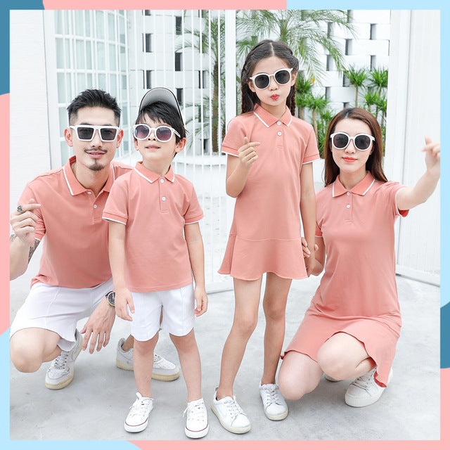 2020 new family couple clothes family matching outfits summer mother daughter matching dresses dad son turn down collar T-shirt