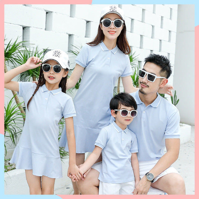 2020 new family couple clothes family matching outfits summer mother daughter matching dresses dad son turn down collar T-shirt