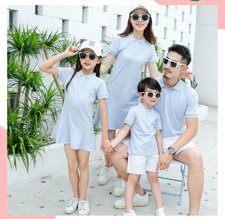 2020 new family couple clothes family matching outfits summer mother daughter matching dresses dad son turn down collar T-shirt