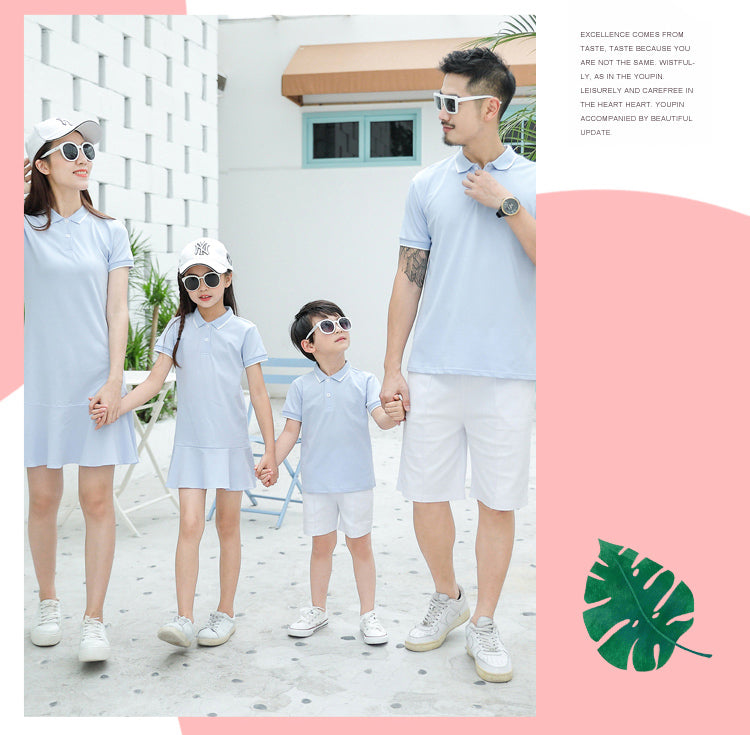 2020 new family couple clothes family matching outfits summer mother daughter matching dresses dad son turn down collar T-shirt