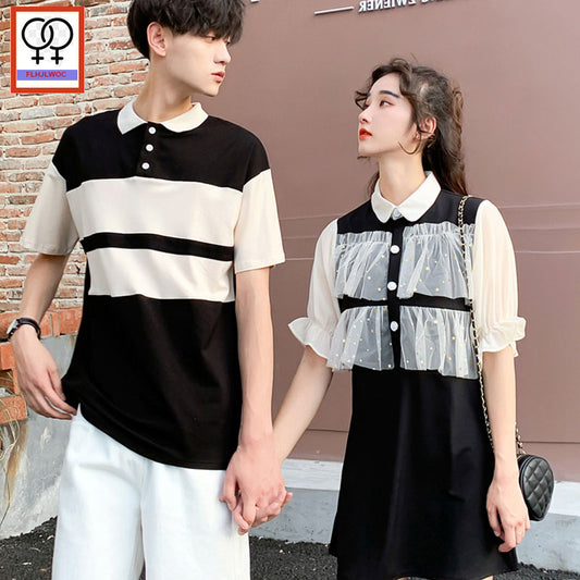 Matching Couple Outfits Clothes Summer Cute Dresses Hot Sales Valentine&#39;s Date Honeymoon Couple Ruffled T Shirt Dress 1805