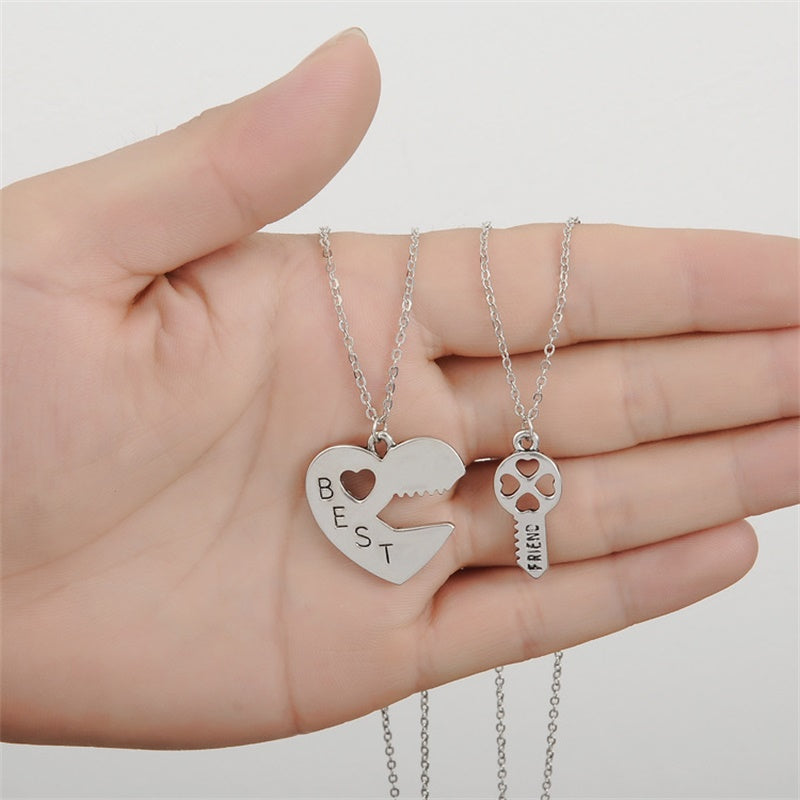 Creative Popular Jewelry Fashion all-match Peach Heart Stitching Key Lettering Best Friends Good Friend Set Necklace Accessories