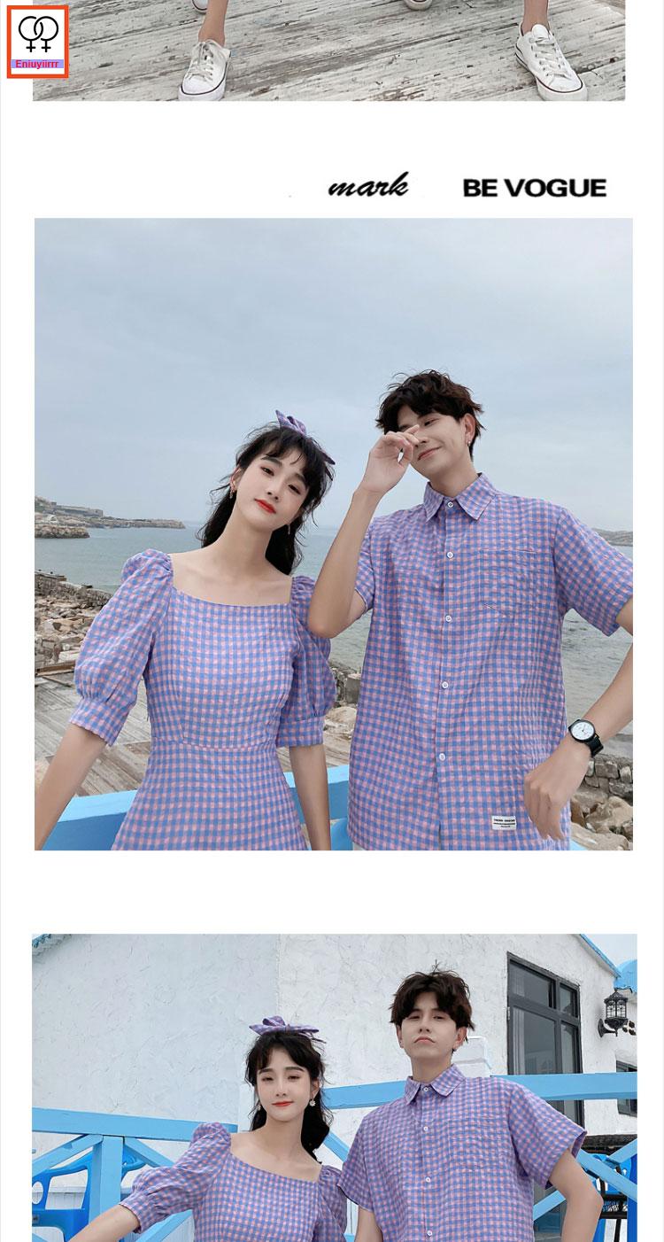 Matching Couple Clothes Lovers Outfits Valentine&#39;s Days Cute Holiday Honeymoon Casual Purple Sweet Plaid Dress