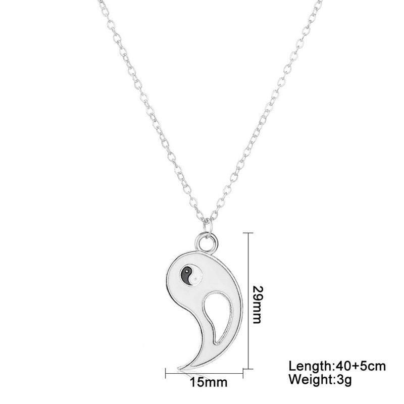 2PC Spliced Gossip lovers couple necklacec Best Friends BFF friendship matching White Black neck chain collar women men