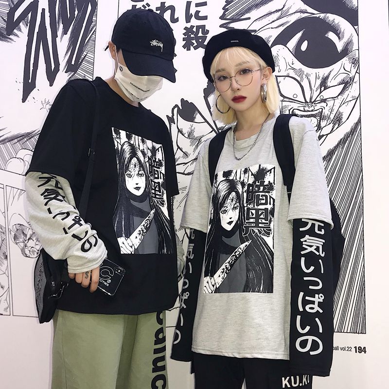 Couple Matching T-shirts Print Clothes Fashion Manga Style Young Women Men Summer Outfit Wear Clothing