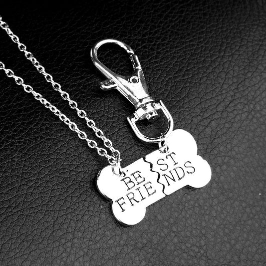 2 pcs/set Pet Necklace Key Chain Best Friends Charm Dog Tag Collar with Key Chain Pendant Matching Gift Keychain