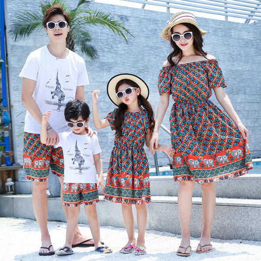 Family Matching Outfits Mother  Daughter Father  Son Elephant Clothes Family Look Girl Dress Children Clothing Little Sister