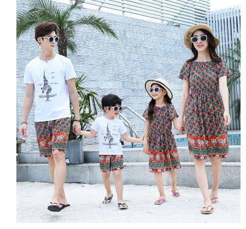 Family Matching Outfits Mother  Daughter Father  Son Elephant Clothes Family Look Girl Dress Children Clothing Little Sister