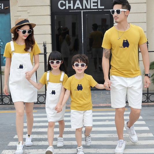 Summer Family Matching Outfits Mother Daughter T-shirt+ Dresses Dad Son T-shirt+Shorts Couple Holiday Clothing