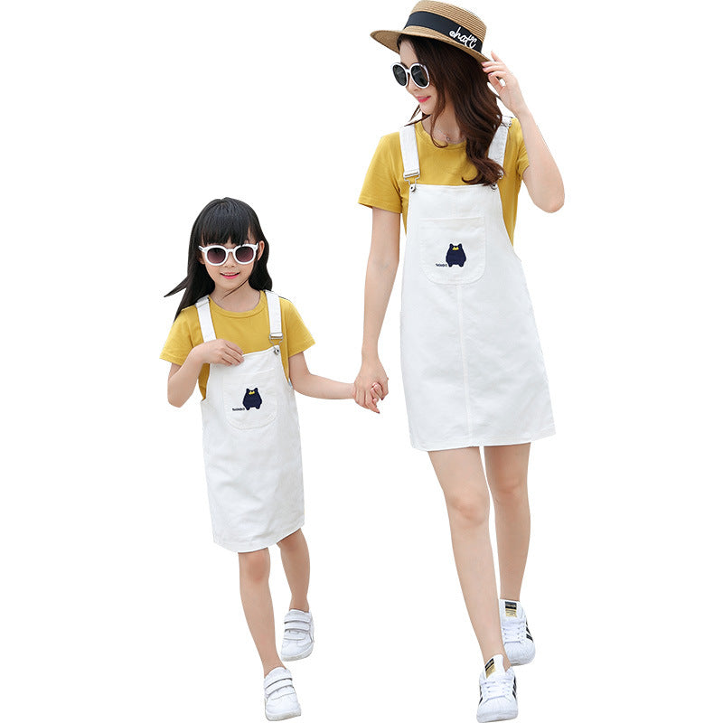 Summer Family Matching Outfits Mother Daughter T-shirt+ Dresses Dad Son T-shirt+Shorts Couple Holiday Clothing