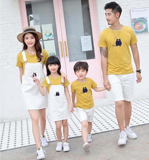 Summer Family Matching Outfits Mother Daughter T-shirt+ Dresses Dad Son T-shirt+Shorts Couple Holiday Clothing