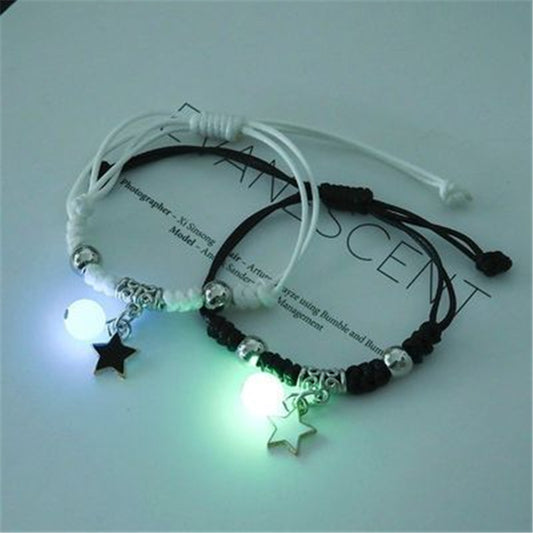 2PC/Set Fashion Luminous Cat Star Moon Bracelet Couple Handmade Adjustable Rope Matching Friend Bracelets Love Jewelry Gifts
