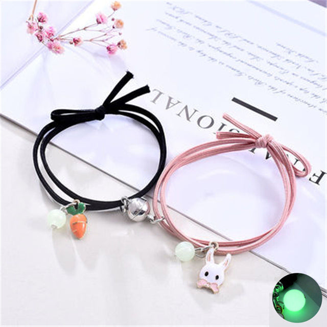 2PC/Set Fashion Luminous Cat Star Moon Bracelet Couple Handmade Adjustable Rope Matching Friend Bracelets Love Jewelry Gifts