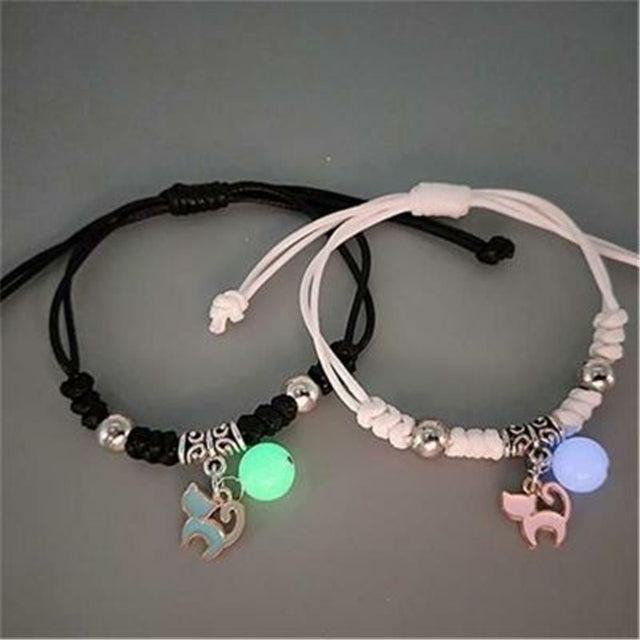 2PC/Set Fashion Luminous Cat Star Moon Bracelet Couple Handmade Adjustable Rope Matching Friend Bracelets Love Jewelry Gifts