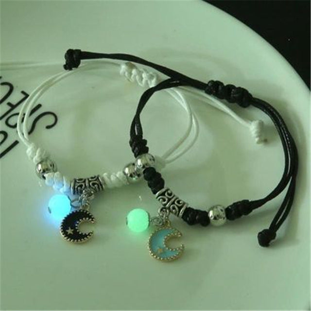 2PC/Set Fashion Luminous Cat Star Moon Bracelet Couple Handmade Adjustable Rope Matching Friend Bracelets Love Jewelry Gifts