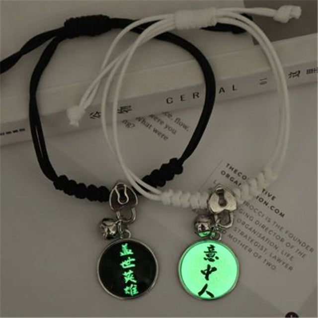 2PC/Set Fashion Luminous Cat Star Moon Bracelet Couple Handmade Adjustable Rope Matching Friend Bracelets Love Jewelry Gifts