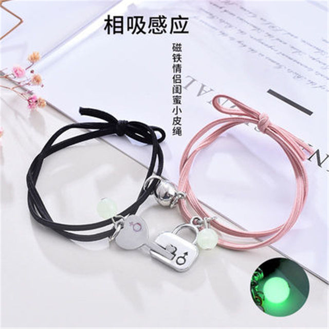 2PC/Set Fashion Luminous Cat Star Moon Bracelet Couple Handmade Adjustable Rope Matching Friend Bracelets Love Jewelry Gifts