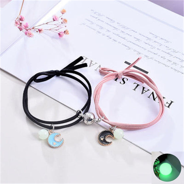 2PC/Set Fashion Luminous Cat Star Moon Bracelet Couple Handmade Adjustable Rope Matching Friend Bracelets Love Jewelry Gifts