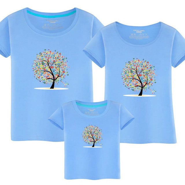 New Summer Couple T-shirt Outfits Cotton Father Mother Son Daughter Short Sleeve Family Matching Birthday Shirt Family Matching