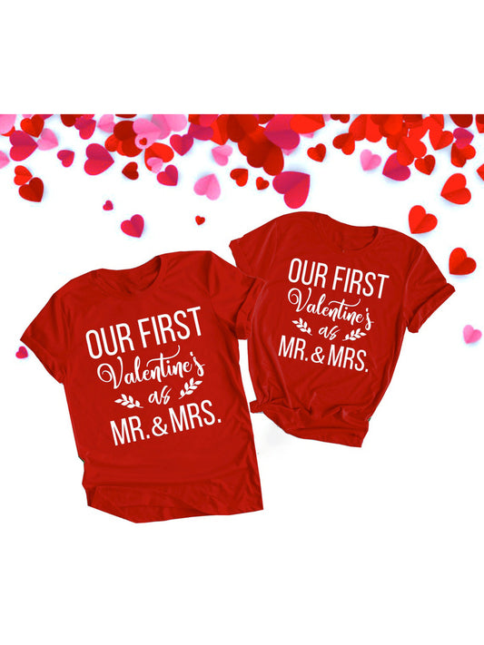 First Valentines As Mr Mrs Couple Outfit Women Men Matching T-Shirts Husband Wife Lover Tees Tops Femme Camisetas Love Gift