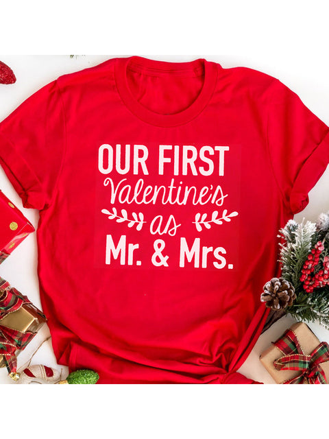 First Valentines As Mr Mrs Couple Outfit Women Men Matching T-Shirts Husband Wife Lover Tees Tops Femme Camisetas Love Gift