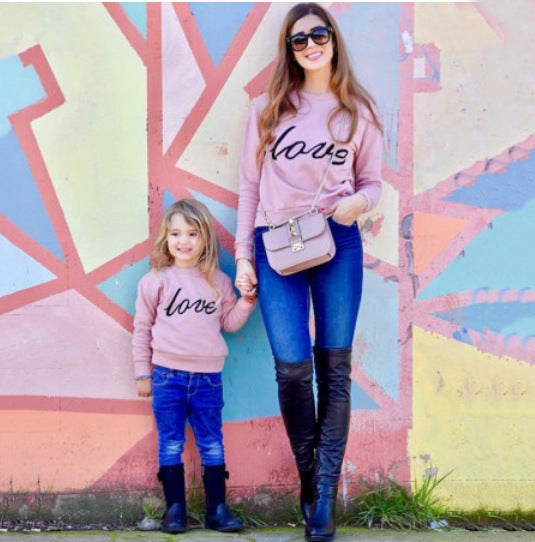 Family Matching Outfit  Mother Women Girls Sweatshirt Love Tops  Letter  Long Sleeve Pullover Pink Tops Maternity Clothes