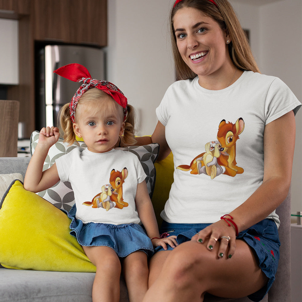 Baby Girl Clothes Cute Bambi Print Fashion Family Matching Outfits Summer Woman Tshirt Couple Tee Shirt Casual Mother Kids Tops