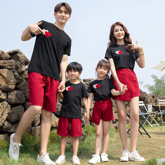 Summer Family Matching Outfit Dad Son T-shirt Shorts Sets Mother Daughter Matching Clothes Mother Kid Skirt Set Couple Outfit