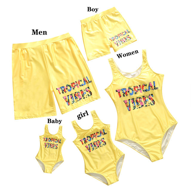 Family Matching Swimwear 2022 Mom Daughter Lemon Print Bikini Dad Son Bathing Suit Women Men Couples Outfits Girls Boys Swimsuit