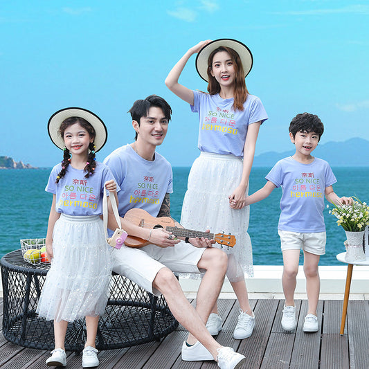 Matching Family Outfits Summer Mum Daughter T-shirt dress Dad Son T-shirt +Pants Holiday Seaside Beach Couples Matching Clothing