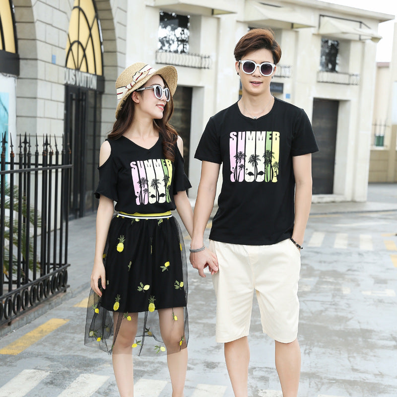 Family Matching Clothes Father Mother Daughter Son Mommy And Me Black Lace Summer Dress T-Shirts Couple Look Wear Outfit Set