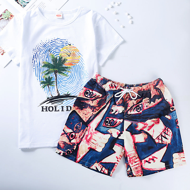 Summer Beach Sets Family Matching Outfits Dad Son Short Sleeve T-Shirt+Shorts Mother Daughter Dresses Couple Vacation Clothes