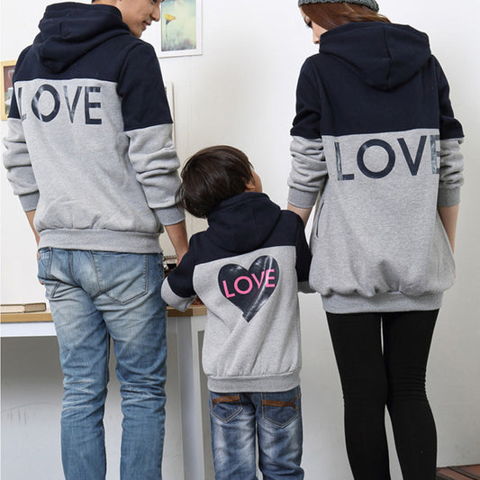 Love Couples Family Matching Outfit Winter Thickening Outerwear for Kids Dad Son Hooded Coat Mother Daughter Letter Print Top