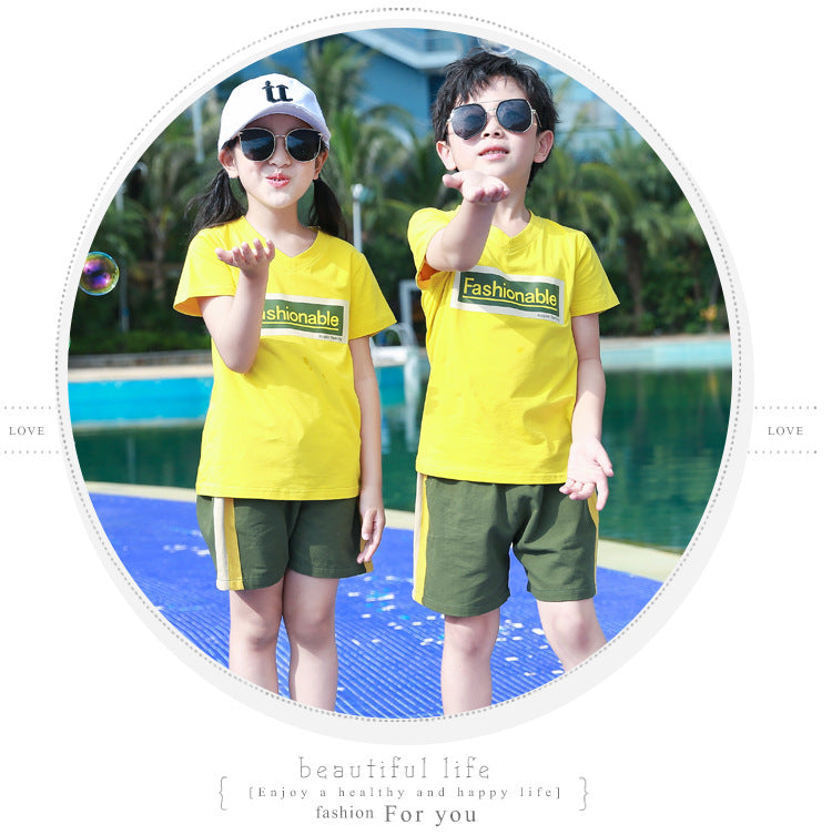 Family Matching sport Clothes Mother Daughter Outfits Cotton Casual V-neck T-shirts pants mother father Son clothing