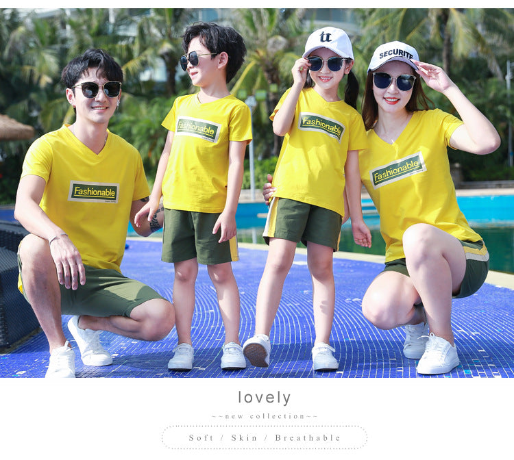 Family Matching sport Clothes Mother Daughter Outfits Cotton Casual V-neck T-shirts pants mother father Son clothing