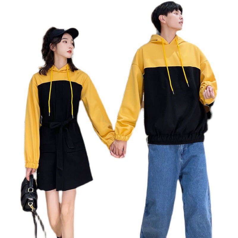 Couple Matching Clothes College High School Fashion Pair Lovers Women Black Hoodie Waist Dress Sweatshirt Wear Outfit Set