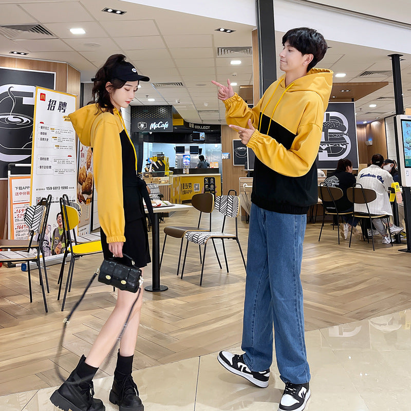 Couple Matching Clothes College High School Fashion Pair Lovers Women Black Hoodie Waist Dress Sweatshirt Wear Outfit Set