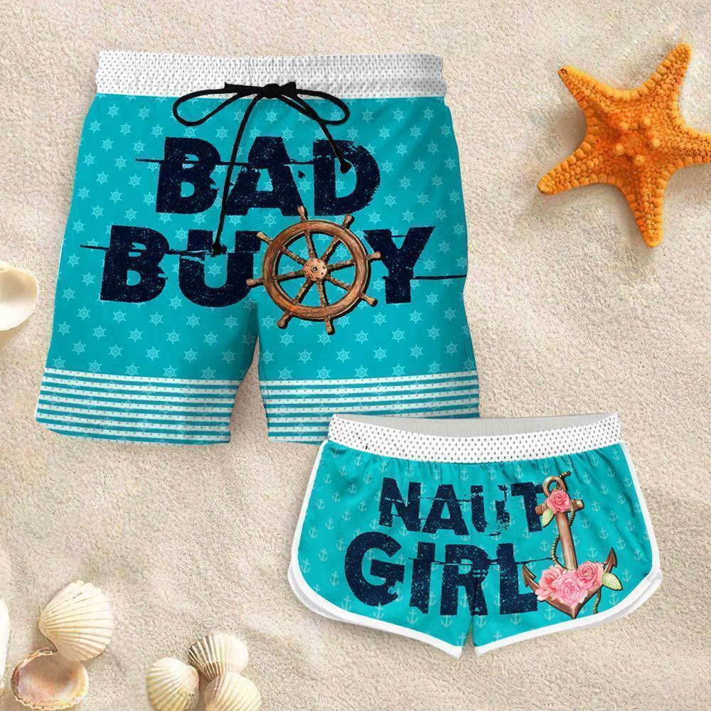 CLOOCL Couple Matching Bad Buoy and Naughti Girl Shorts 3D Printed Fashion Casual Shorts for Couple Outfit Beach Shorts