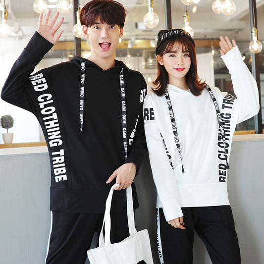 Couple Matching Hoodies Sweatshirt Casual Clothes Fashion Black White Lovers Pair Women Outfit Wear Set