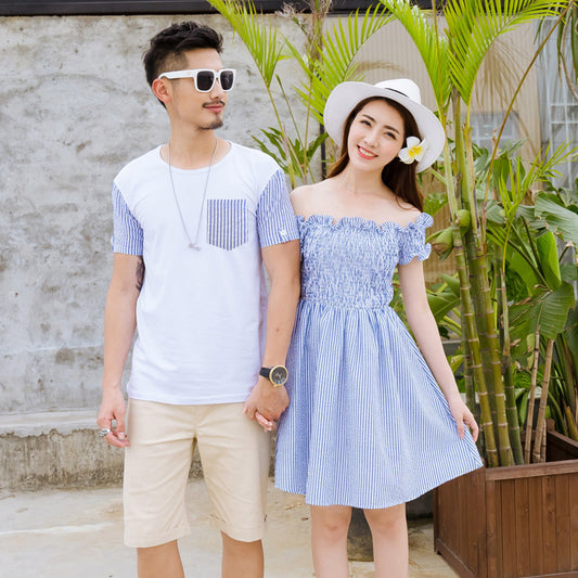 Couple Matching Clothes College print Fashion Style Young Pair Lovers T-shirts Women Summer Beach Dress Outfit Wear Clothing 6