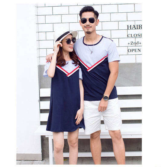 Couple Matching Clothes College Fashion Style Young Pair Lovers T-shirts Women Summer Beach Dress Outfit Wear Clothing 7