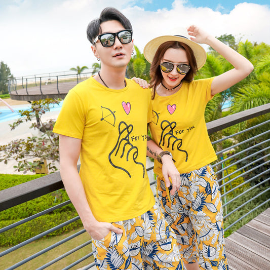 Couple Matching Clothes College School Korean Fashion Style T-shirts Pants Shorts Women Summer Vacational Beach Big Outfit Wear