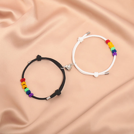 Couple Pendants Lgbt Lesbian Magnetic Love Bracelet Handmade Woven Rainbow Matching Wrist Bracelets Paired Jewelry