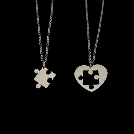 Puzzle Heart Matching Pendant Couple Paired Necklace for Lovers Best Friends Women Men Stainless Steel Neck Chain Trendy Collar