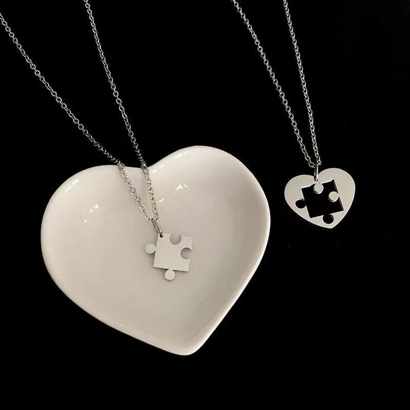 Puzzle Heart Matching Pendant Couple Paired Necklace for Lovers Best Friends Women Men Stainless Steel Neck Chain Trendy Collar