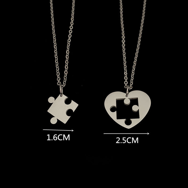 Puzzle Heart Matching Pendant Couple Paired Necklace for Lovers Best Friends Women Men Stainless Steel Neck Chain Trendy Collar