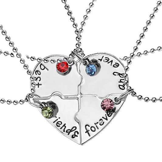 Fashionable Women Necklac 4Pcs/Set Best Friends Heart Matching Rhinestone Pendant Necklace New Hot