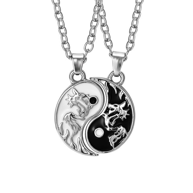 Lovecryst Yin Yang BFF Couples Pendant Necklace Chain for Women Mens Personalized Matching Sun Moon Stitching Friend Necklaces