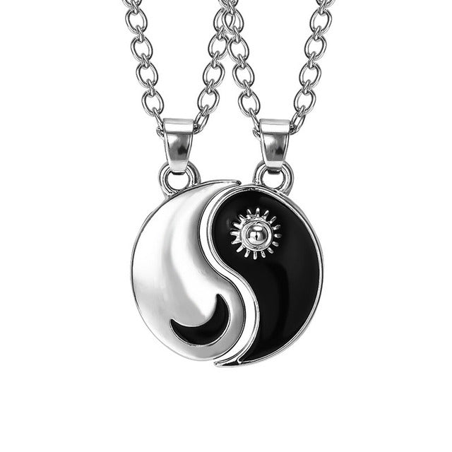 Lovecryst Yin Yang BFF Couples Pendant Necklace Chain for Women Mens Personalized Matching Sun Moon Stitching Friend Necklaces